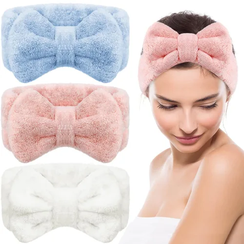 Miniatura 12 de Diadema de toalla de 3 piezas para mujer, diadema de maquillaje para lavar la cara, maquillaje de spa, diadema de microfibra con lazo para la ducha