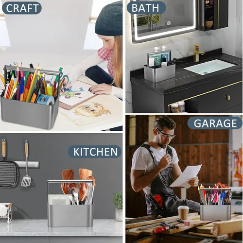 Miniatura 6 de BYUNER Organizador de ducha portátil para dormitorio: organizador de baño compacto con asa y divisores ajustables, cesta de ducha de plástico duro