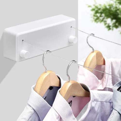 Miniatura 2 de BESy Funda retráctil ABS + secadora de aluminio con cuerda doble de acero inoxidable ajustable, estilo hotel, resistente, método de montaje