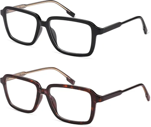 Miniatura 2 de AMOMOMA Paquete de 2 lentes de lectura retro para mujeres y hombres, marco rectangular para lector de computadora con luz azul AM6198