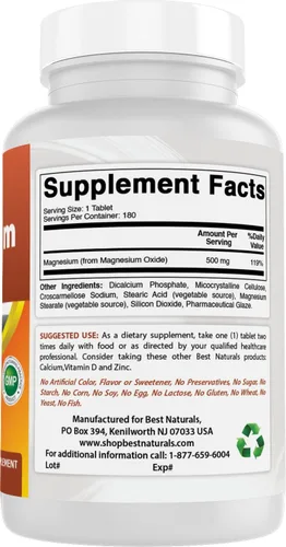 Miniatura 6 de Best Naturals Óxido de magnesio 500 mg 180 comprimidos