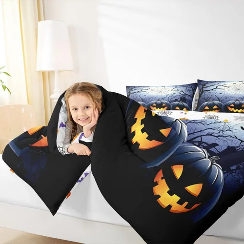 Miniatura 5 de Juego de ropa de cama con diseño de araña fantasma, tamaño individual, para niños y niñas, con temática de truco o trato, juego de edredón de feliz