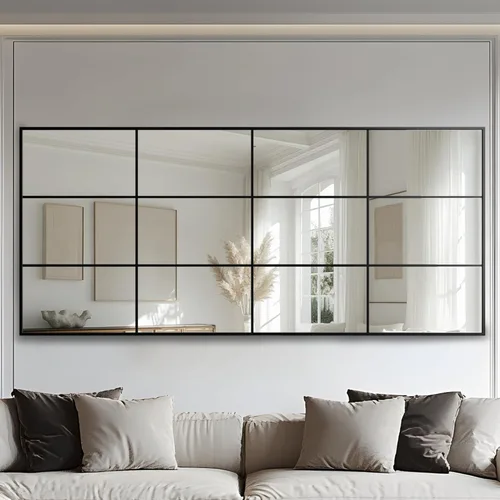 Miniatura 24 de Antok Espejo de pared, espejo decorativo de ventana de 24 x 36 pulgadas, espejo de pared con marco de metal, colgante o inclinado para sala