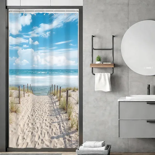 Miniatura 25 de Riyidecor Cortina de ducha con diseño de tortuga marina, playa, océano, náutico, versículo bíblico náutico, pez azul cristiano, conchas marinas