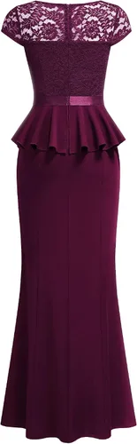 Miniatura 5 de MISSMAY Elegante vestido largo de cóctel con volantes y encaje floral para mujer