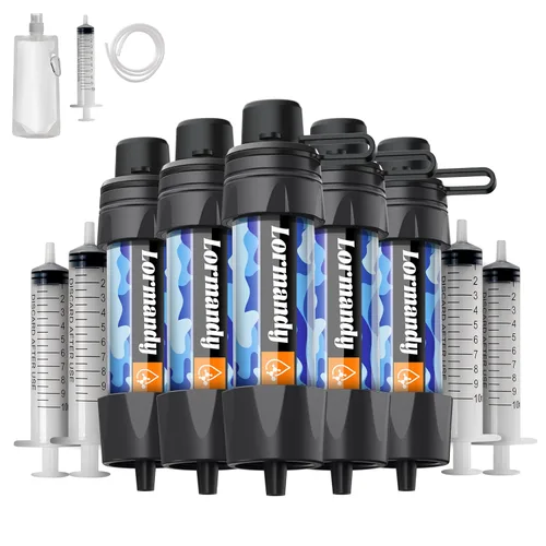 Miniatura 18 de Paquete de 5 filtros de agua con pajilla, kit de equipo de supervivencia para campamento y senderismo al aire libre, para uso familiar, popotes de 5