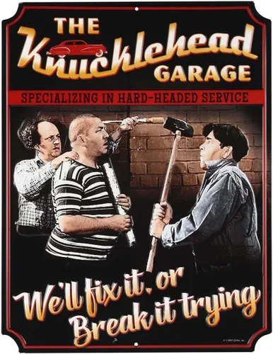Miniatura 8 de Letrero de metal con texto en inglés «The Three Stooges You Can't Fix Stupid», divertido arte de pared vintage para garaje, taller o cueva del hombre