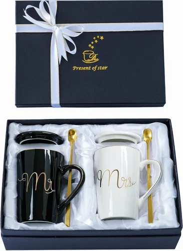 Miniatura 13 de Jumway Tazas de café Mr and Mrs – Regalos de boda – Juego de tazas Mr and Mrs – para novia y novio – Regalos para despedida de soltera, compromiso