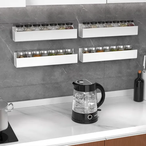 Miniatura 3 de PMMASTO Organizador de especias acrílico adhesivo para pared con cinta nano de doble cara, organización de estante de especias para puerta de Blanco