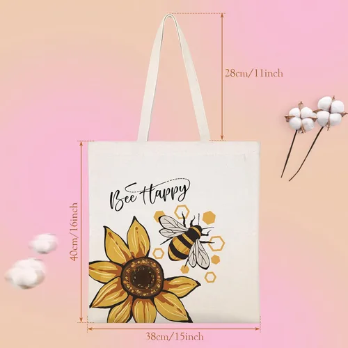 Miniatura 4 de Louise Maelys Bolsa de lona para mujer, diseño de abeja de girasol, estética, algodón, compras, regalo para mujeres, bolsas reutilizables