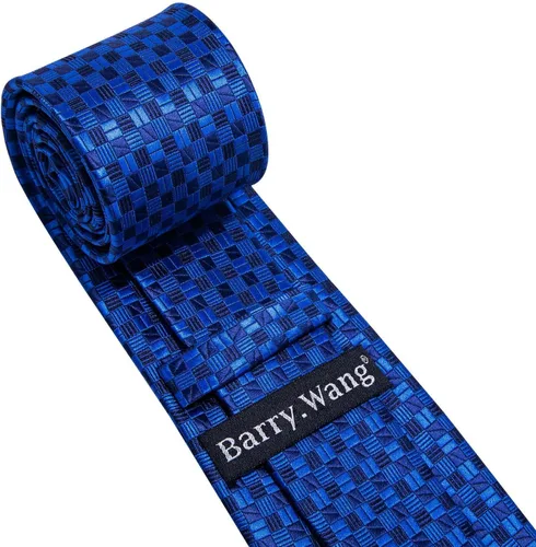Miniatura 113 de Barry.Wang Juego de corbatas a cuadros para hombre con pañuelo gemelos de rayas clásicas