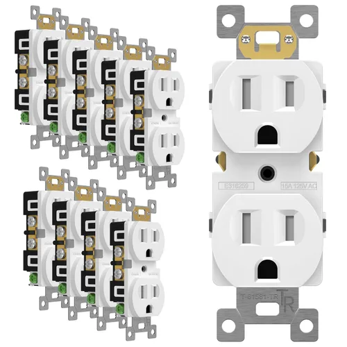 Miniatura 45 de ENERLITES Toma de corriente dúplex, tomacorrientes eléctricos de pared resistentes a manipulaciones, grado residencial, 3 cables, autoconexión a