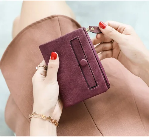 Miniatura 2 de AOXONEL Cartera pequeña de cuero plegable Rfid para mujer, con cremallera, bolsillo para tarjeta de identificación, delgada, compacta y delgada