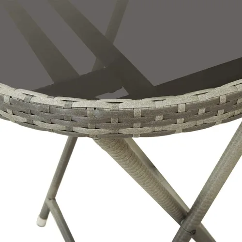 Miniatura 5 de Mesa de té gris de 23.6 pulgadas de ratán de polietileno y vidrio templado, mesa de comedor para patio al aire libre, mesa de bistró al aire libre
