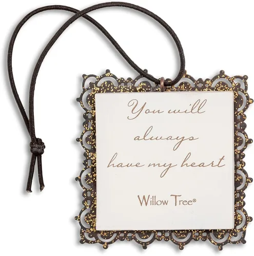 Miniatura 2 de Willow Tree - Adorno colgante de corazón dorado con borde de metal, figura esculpida y pintada a mano en relieve