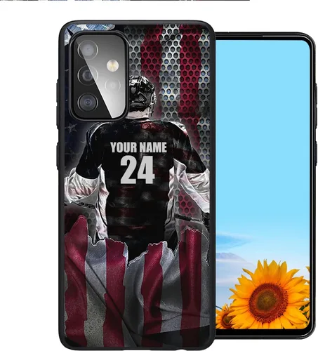 Miniatura 11 de Fundas de teléfono con número de nombre personalizado, diseño de bandera de Estados Unidos, para Galaxy A16/A15/A25/A14/A54/A53 Béisbol