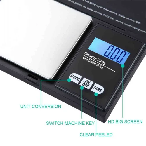 Miniatura 2 de Báscula de bolsillo digital de pesar gramos, 35.27 oz x 0.00 oz, báscula digital de gramos, báscula de alimentos, báscula de joyería, color negro