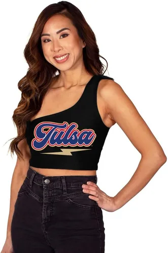 Miniatura 10 de Lojobands Camiseta sin mangas de un hombro para mujer, para portón trasero, talla única Miami University Redhawks - Negro