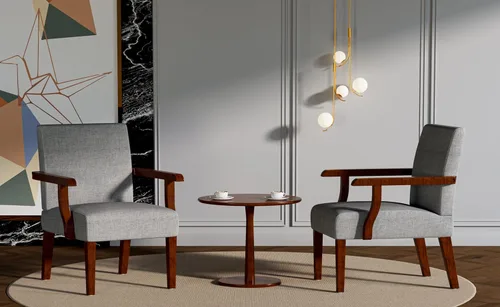 Juego de 2 sillas decorativas, sillas tapizadas de lino con mesa redonda de madera, silla moderna para sala de estar, dormitorio y oficina (gris)