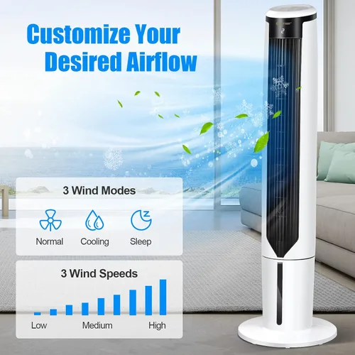Miniatura 4 de COSTWAY Enfriador de aire evaporativo, enfriador de aire oscilante portátil de 41 pulgadas con control remoto, 3 modos, 3 velocidades, pantalla LED