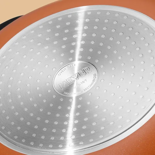 Miniatura 9 de Meyer Juego apilable de 6 piezas con tapas universales, ollas y sartenes anodizadas duras de acero inoxidable y antiadherentes, compatibles