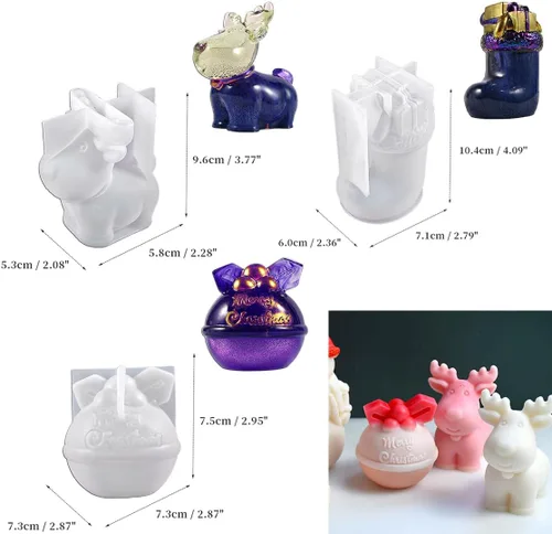 Miniatura 6 de 3 moldes de resina de Navidad, adornos de Navidad 3D, moldes de silicona para hacer velas de Navidad, moldes de fundición de epoxi para bricolaje
