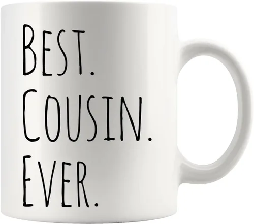 Panvola Taza de café con texto en inglés "Best Cousin Ever", regalos para mujeres y hombres de la tía, tío, familia, reunión, vasos de cerámica, 11