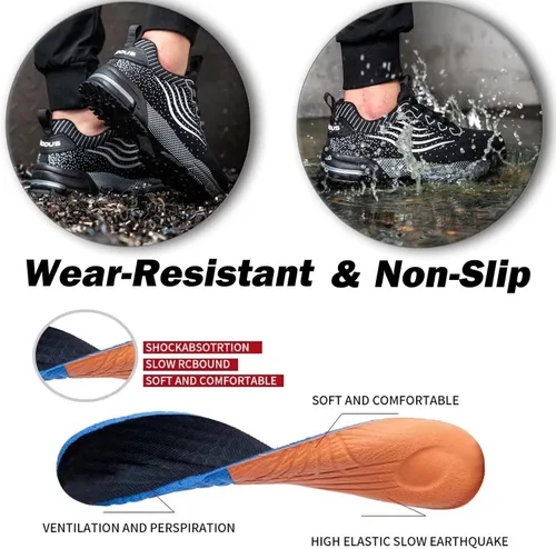 Miniatura 5 de Zapatos de punta de acero para hombres y mujeres, zapatos de seguridad ligeros, cómodos y acolchados, zapatos de trabajo indestructibles