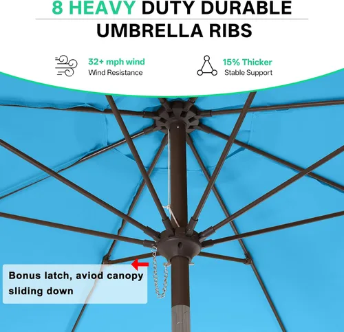 Miniatura 6 de ABCCANOPY - Sombrilla de patio de 9 pies con bordes ondulados, sombrilla de mesa para exteriores con inclinación y manivela, sombrilla de fibra