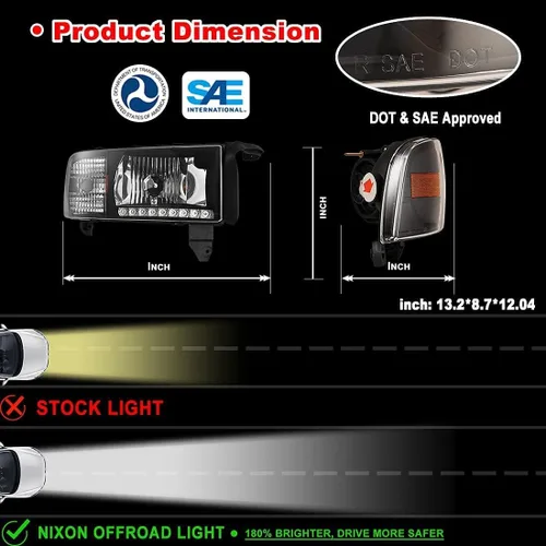 Miniatura 6 de Nixon Offroad Faros delanteros para Dodge Ram 1500 2500 3500 1994-2002 Conjunto de faros LED Proyector DRL de repuesto Luces de señal de giro Luces