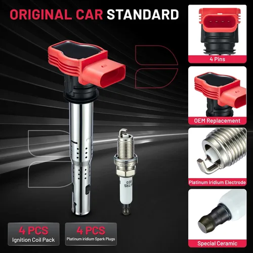 Miniatura 6 de BDFHYK Paquete de bobinas de encendido UF529 y bujías de iridio 4644 compatibles con Audi A3 A4 Allroad Quattro A5 Quattro Q5 TT Quattro Volkswagen