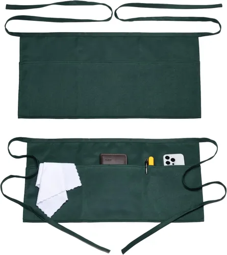 Miniatura 15 de Argstar 2 Pack Server Apron with 4 Pockets, Waitress Waiter Waist WaterDrop Resistant Short Aprons Negro