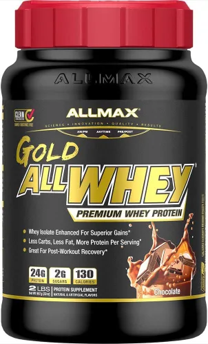 ALLMAX Gold ALLWHEY - Proteína de suero en polvo, chocolate, 2 libras, 0.85 oz de proteína por cucharada, alta proteína para la recuperación