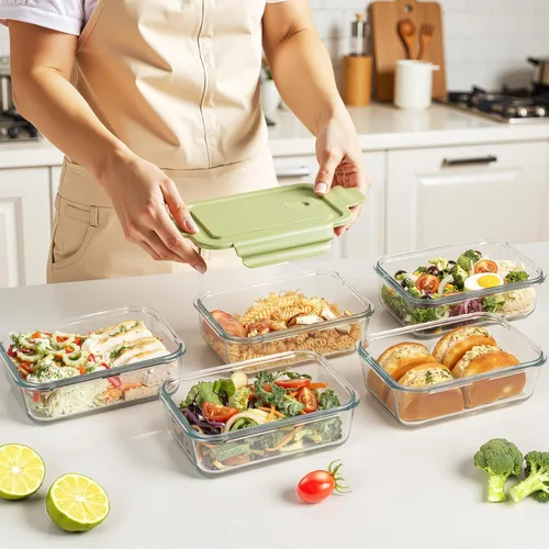 Miniatura 7 de Paquete de 5 recipientes de vidrio de 25 onzas con tapas de ventilación de aire, recipiente de almacenamiento de alimentos de vidrio borosilicato