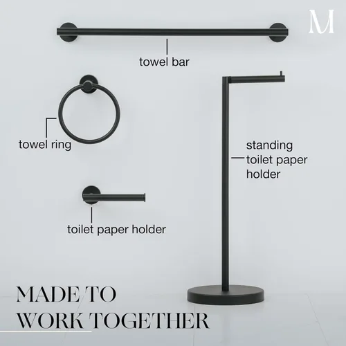 Miniatura 9 de Marmolux Acc - Toallero negro mate - Toallero de baño de 24 pulgadas - Barra SUS 304 de acero inoxidable resistente - Juego de almacenamiento