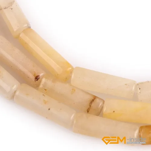 Miniatura 5 de GEM-Inside - Tubo de columna de 0.157 x 0.472 in, cuentas sueltas de jade amarillo para fabricación de joyas, 15 pulgadas