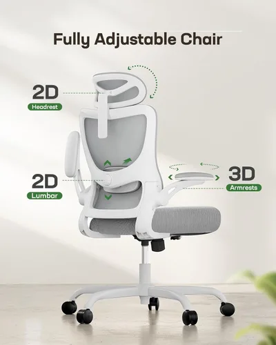 Miniatura 2 de Marsail - Silla ergonómica de oficina - Silla de escritorio con respaldo alto de malla y soporte lumbar ajustable, silla giratoria con ruedas, Gris