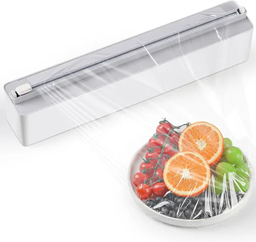 Miniatura 8 de Dispensador magnético de envoltura de plástico con cortador, práctico organizador de papel de aluminio recargable y envoltura de plástico
