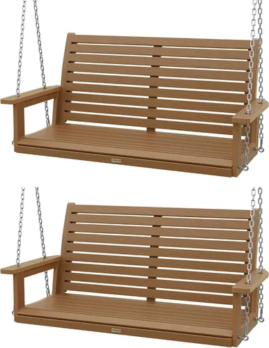 Miniatura 11 de YEFU Columpio colgante para porche al aire libre: banco de columpio de patio de 2 asientos, silla de columpios para todo tipo de clima con cadenas