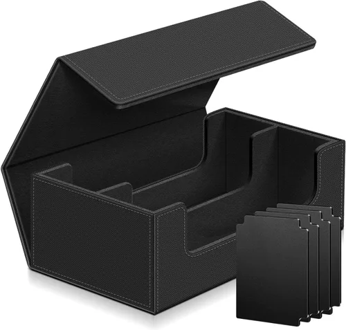 Homthy Caja de almacenamiento de cubierta de 1200+ cartas para cartas de intercambio, caja de almacenamiento de cartas de cuero Commander con 1200+