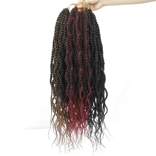 Miniatura 8 de (paquete de 6 unidades) 18 pulgadas Trenzas senegalesas de pelo ondulado sintético Extensión de pelo Kanekalon rizado, 18, #1B/insecto