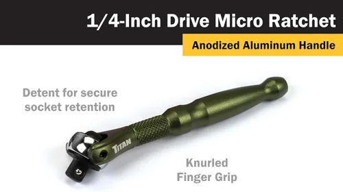 Miniatura 2 de Titan Tools 11324 - Destornillador con trinquete micro de 1/4 de pulgada x 4 pulgadas y 90 dientes - Verde