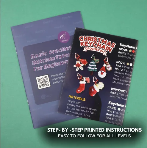 Miniatura 3 de Needzo Kit de ganchillo de llavero de Navidad, Amigurumi navideño, todos los suministros incluidos, tutoriales en video paso a paso, 5 diseños