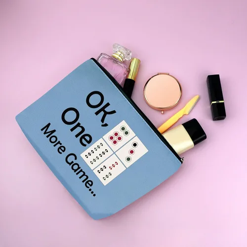 Miniatura 6 de Mxrymvu Mahjong Lovers Gift for Women Makeup Bag Mahjong Player Gifts for Friend Grandma, azul y verde, Viajes