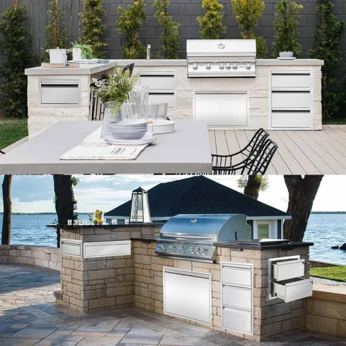 Miniatura 4 de Cajón de Cocina Exterior de 14 pulgadas de Ancho de Acero Inoxidable BBQ Cajón Triple Montaje Empotrado para Isla de Cocina Exterior