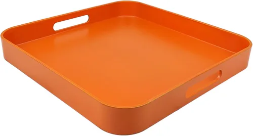 Miniatura 9 de Bandeja azul para mesa de café, bandeja decorativa rectangular de plástico con asas para entretenimiento, patio al aire libre, sala de estar