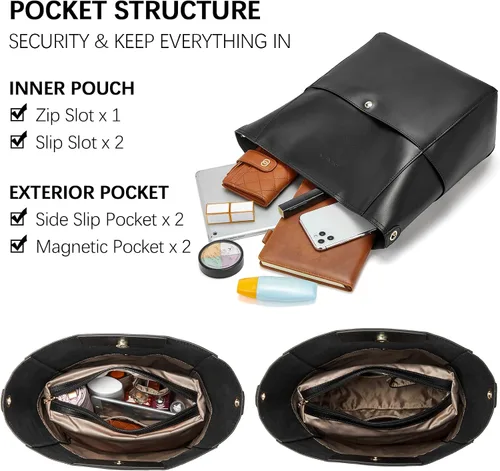 Miniatura 5 de Bostanten Bolsas de cuero para hombro, tipo balde, para mujer
