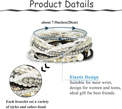 Miniatura 5 de FINREZIO 3-5 Sets Bohemian Beaded Bracelets for Women Multilayer Stretch Stackable Bracelet Set Multicolor Jewelry