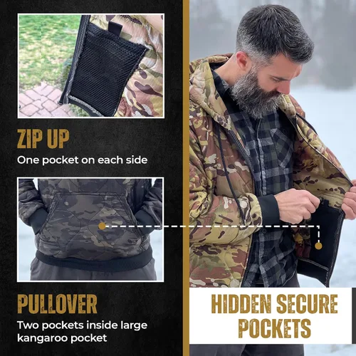 Miniatura 2 de HSD Woobie - Sudadera militar para hombre, ligera, cálida, absorbe la humedad, bolsillos ocultos, chaqueta de nailon Ripstop