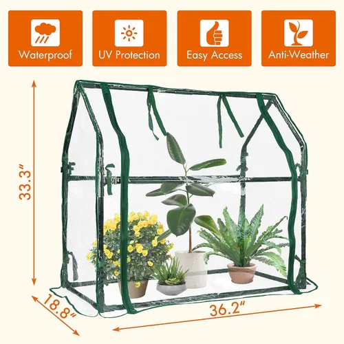 Miniatura 2 de Gardzen Mini invernadero de alta resistencia, portátil, con cremallera, tienda transparente para interiores o exteriores, para plantas, 36.2
